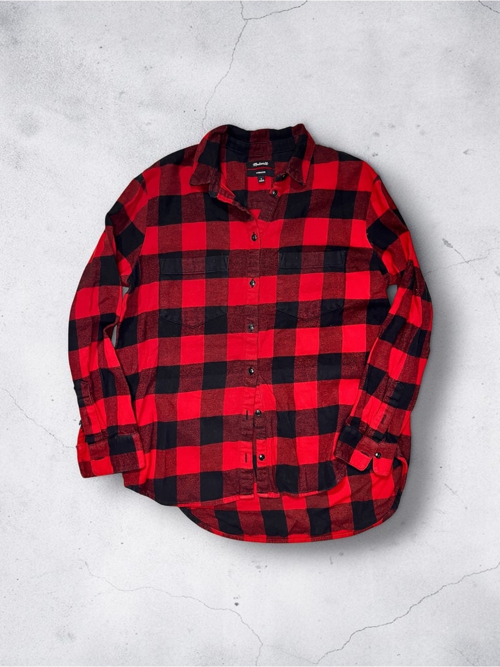 Madewell Red and Black Buffalo Check Oversized Flannel Shirt